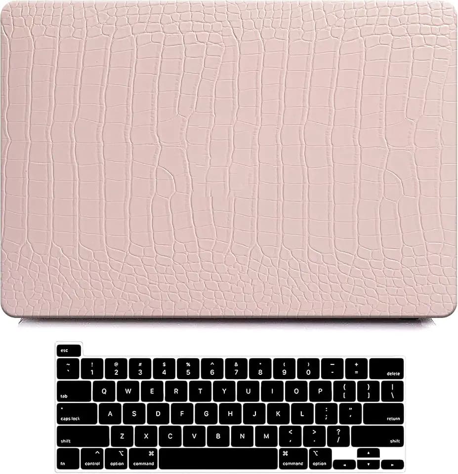Funut for Crocodile MacBook Air 15 Inch Case M5 M4 M3 M2 2026 2025-2023 A3448 A3241 A3114 A2941, Elegant Luxury Crocodile Leather Plastic Hard Shell Case & Keyboard Cover, Pink