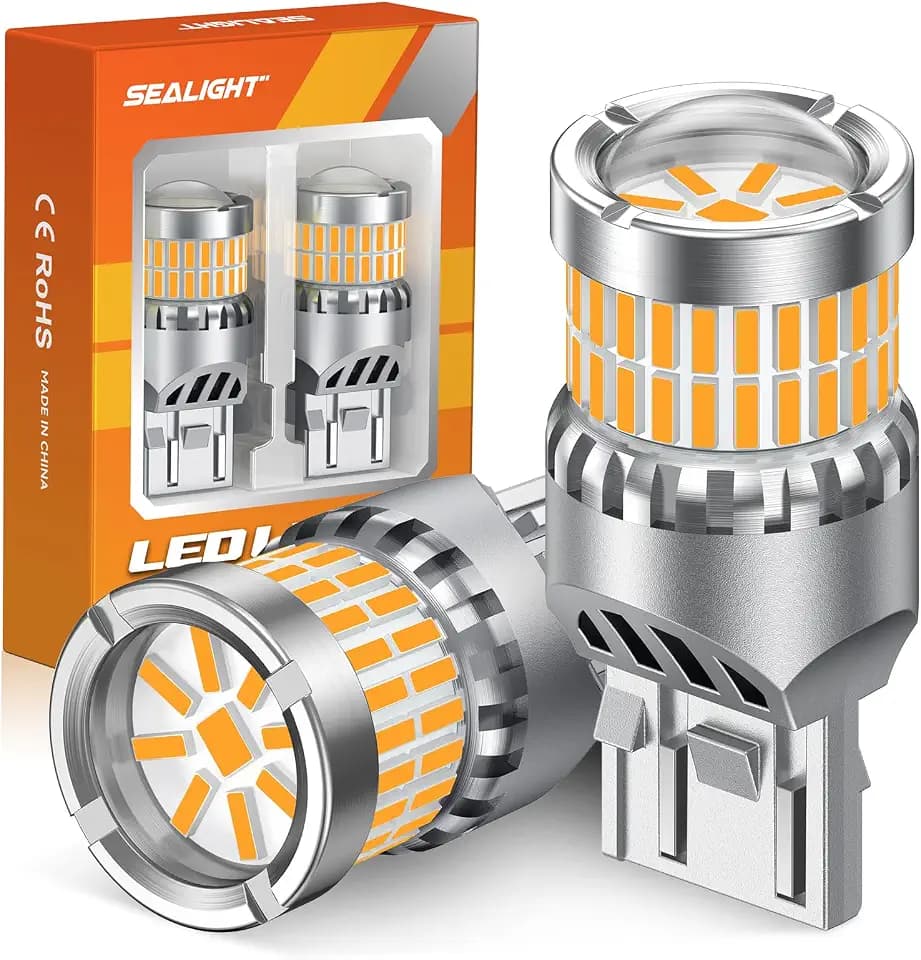 SEALIGHT 7440 7443 LED Bulb Amber Yellow, Upgraded T20 7444 7443NA 7441 W21W 992 LED 56-SMD with Projector Lens,Front Rear Turn Signal Lights bulbs Need Extra Load Resistor, Pack of 2