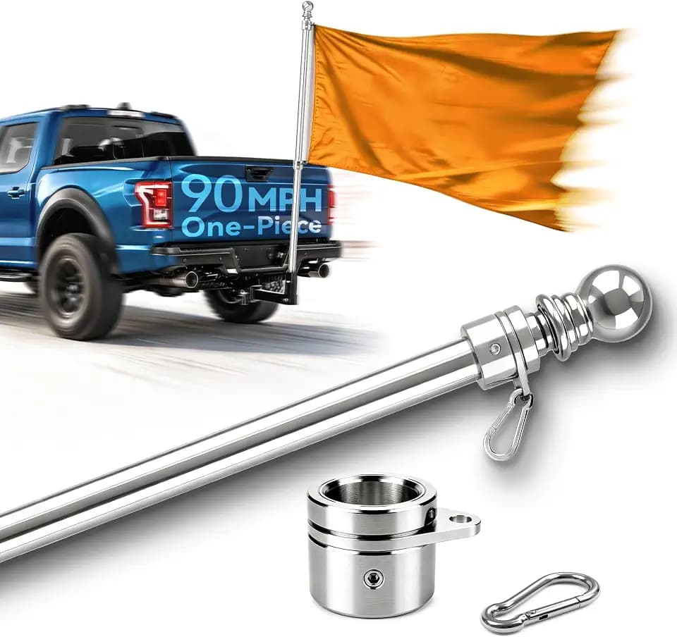 5FT One Piece Flag Pole for Outside House, 90 MPH (1 Pack, Silver)