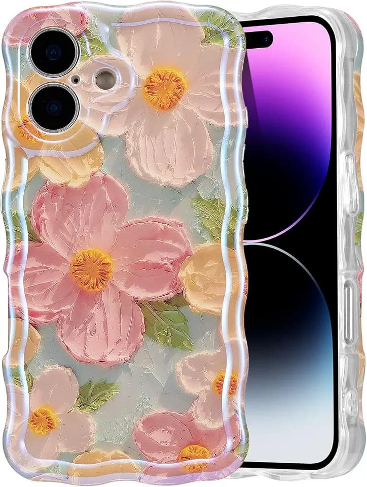 EYZUTAK Case for iPhone 16 Plus, Colorful Retro Oil Painting Flower, Green