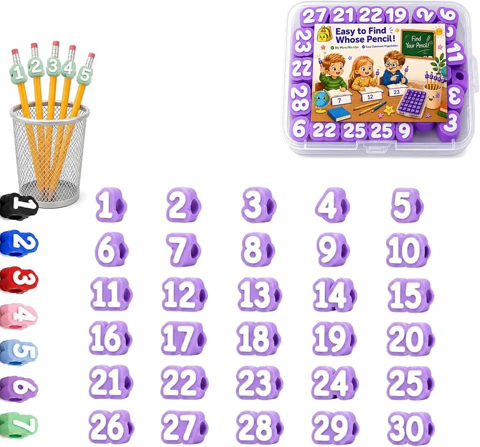 Numbered Pencil Toppers,Reusable Classroom Pencil Label，1~30 pcs Purple