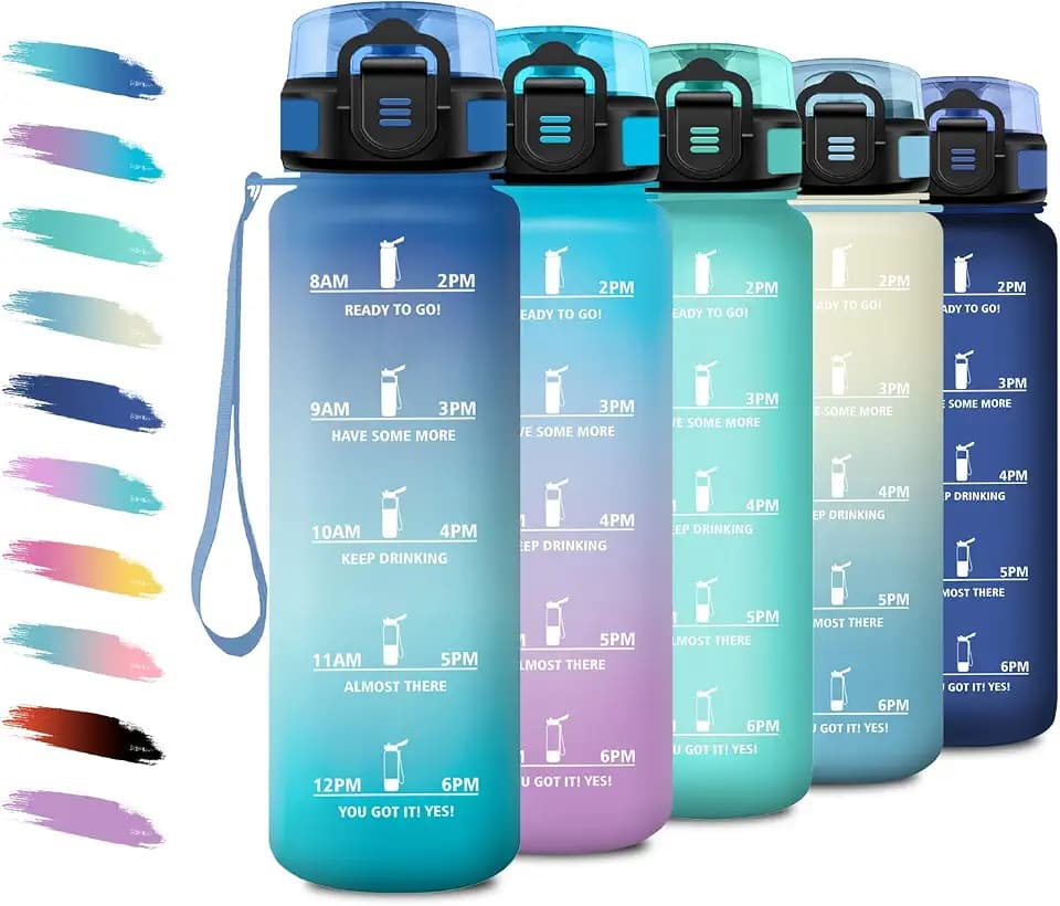 KollyKolla Trinkflasche 500ml, Wasserflasche Kohlensäure Geeignet, Sport Trinkflasche mit Zeitmarkierung, Auslaufsicher Wasserflasche mit filter, Einhandöffnung, Perfekt für Camping, Büro, Laufen