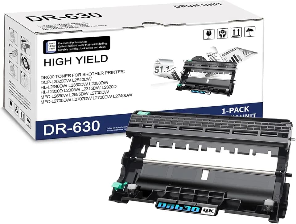 1-Pack DR630 High Yield Black Drum Unit, Replacement for Brother HL-L2300D L2305W L2315DW L2320D L2340DW L2360DW L2380DW MFC-L2680W L2700DW L2705DW L2720DW L2740DW DCP-L2520DW L2540DW Printer