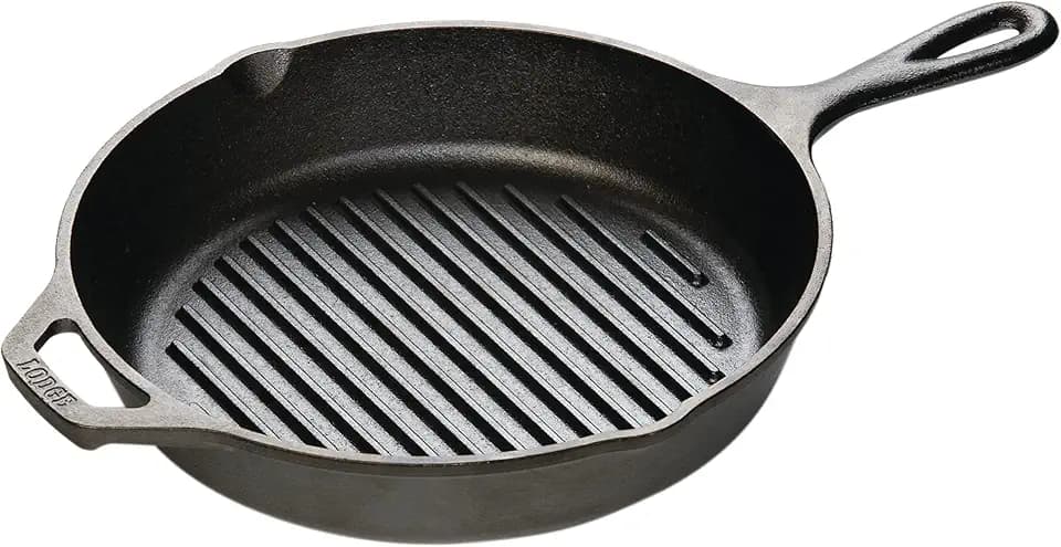 Lodge Pre-Seasoned Cast Iron Grill Pan, 10.25 Inches