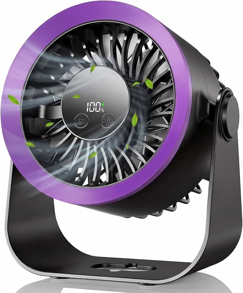 Schreibtischventilator, fünf Lüftergeschwindigkeiten, 180-Grad-Rotationseinstellung Tischventilator - 100-Stufen Präzision, leiser USB Ventilator für Schlafzimmer Büro Schreibtisch (Schwarz und Lila)