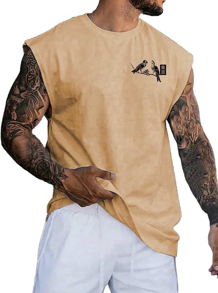 WDIRARA Men's Letter Floral Graphic Tank Top Crew Neck Sleeveless T Shirts