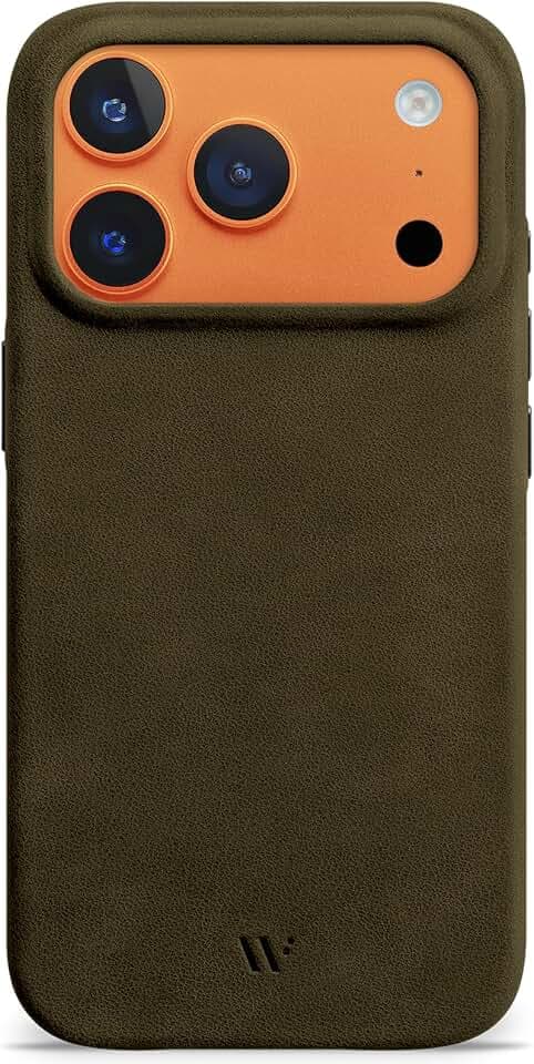 WIIUKA Hülle für iPhone 17 Pro, Leder aus Deutschland, 360° Schutz, Lederhülle extra Dünn, Premium Handyhülle, Case, Qi, skiin More VL, Vintage Oliv