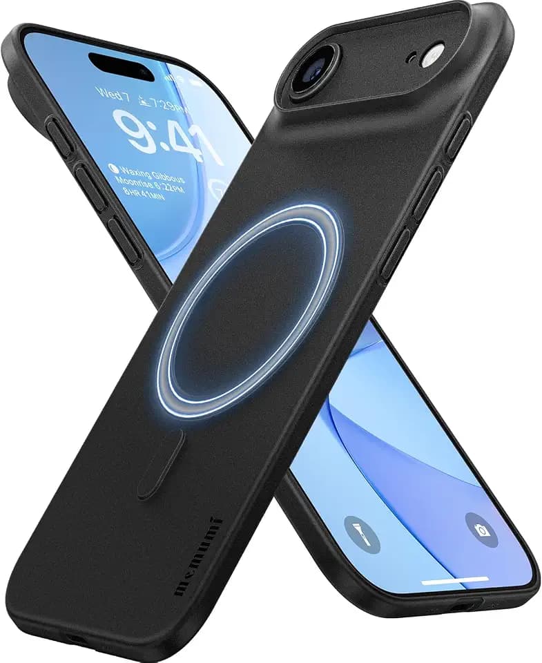 memumi Magnetische Hülle für iPhone Air, 0.3 mm Slim Fit, kompatibel mit Mag-Safe,Mattes Finish [rutschfest, Kratzfest] Schutzhülle Extra Dünn Hardcase für iPhone 17 Air -Schwarz