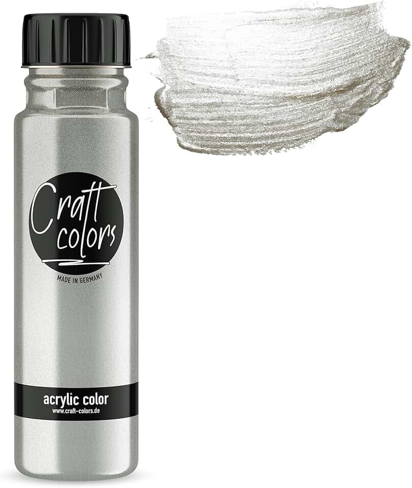 Craft Colors® hochwertige Acrylfarbe edel silber 250ml | Made in Germany l feine premium Pigmente l Kreativfarbe mit hoher Deckkraft | schnell trocknend |