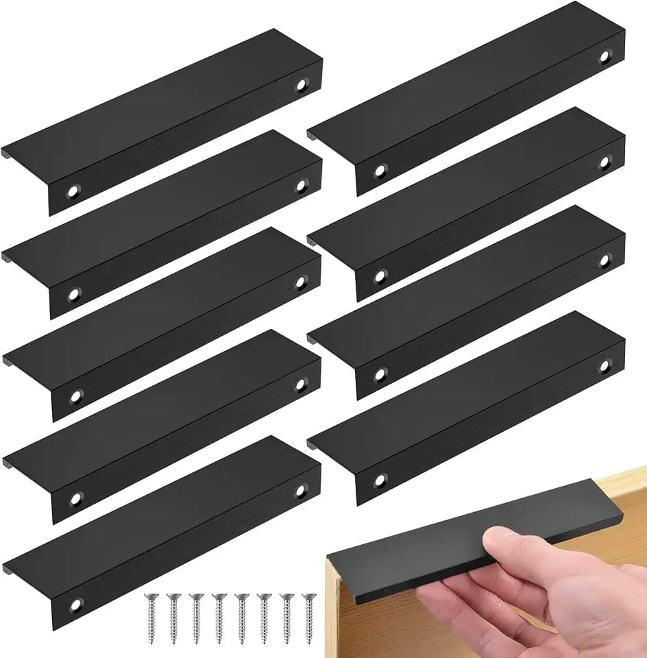 flintronic 10 Stück Schrankgriffe Versteckt Modernes Möbelgriffe Mit 20 Schrauben für Schlafzimmer Küche Kleiderschrank Lochmitte 200mm, Versteckte Schrankgriffe Griffe für Kleiderschrank (Schwarz)