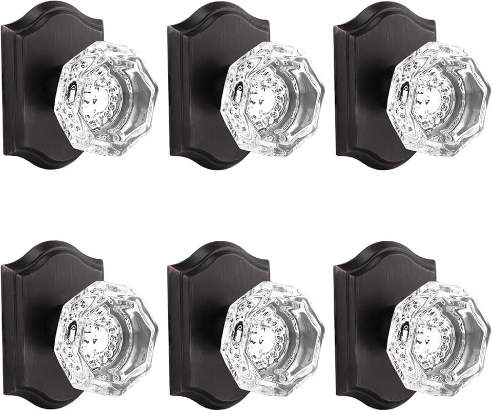 Gobrico Inactive Hall Closet Door Knobs Set,6 Pack Clear Crystal Half Dummy Knobsets,One-Side Dummy Handles for Interior Laundry Room,Oil Rubbed Bronze Finish