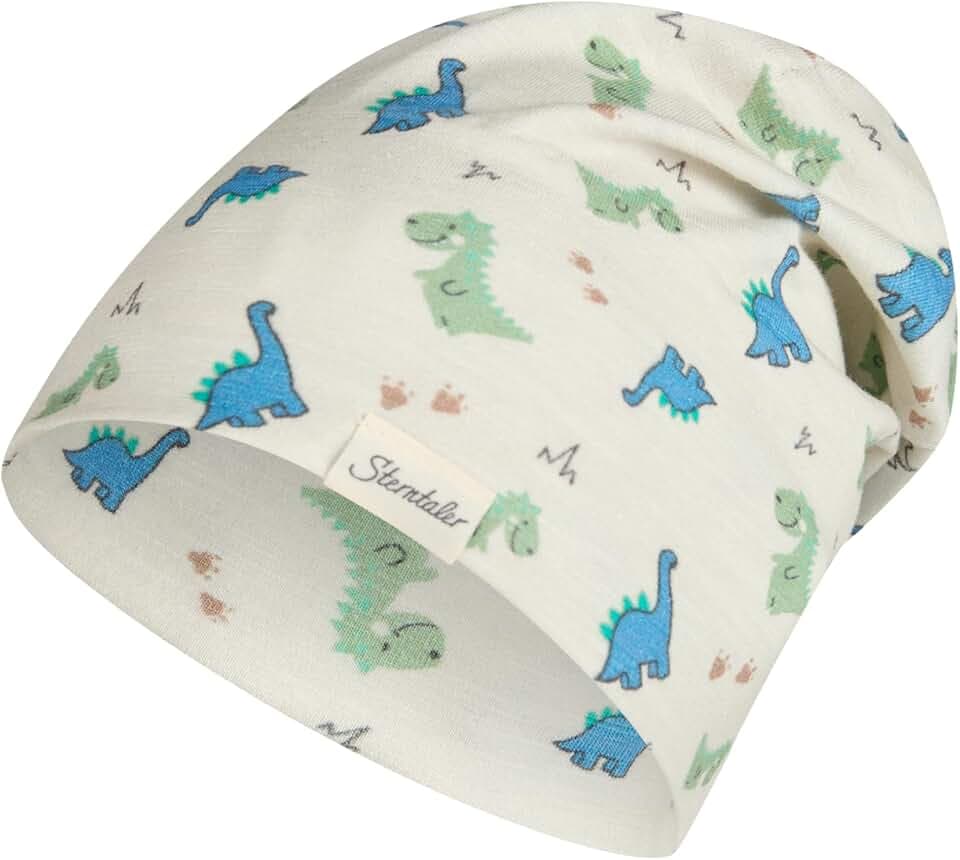 Sterntaler Beanie Dino – Bequeme Kindermütze aus Flammgarn-Jersey mit Dino-Motiv, Zwei Tragevarianten und UV-Schutz 50+