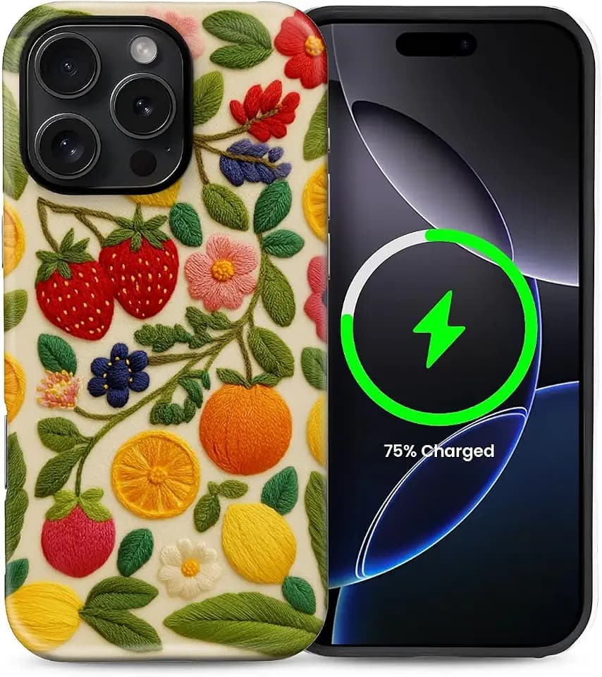 ZHEGAILIAN for iPhone 16 Pro Max 6.9",2-in-1 Case Compatible with MagSafe Shockproof Anti-Slip with Full-Body Protection Cover,Frosted Matte Textured Fashion Print Design for Girls Woolen Fruit