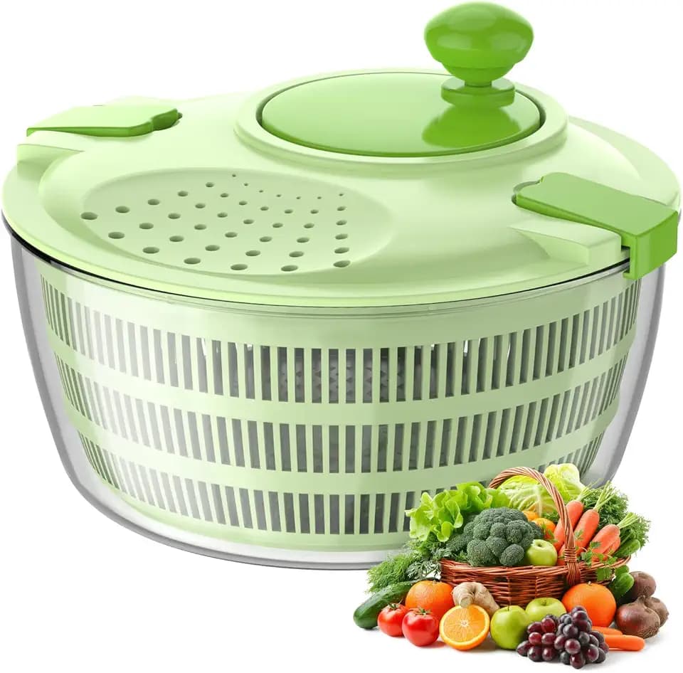 Salatschleuder mit Deckel, Hochwertige Kunststoff, BPA-frei, Salatschleudern mit Kurbelantrieb und 4,5L Salatschüssel und Masche, Wäscht und trocknet Salat, Gemüse und Obst
