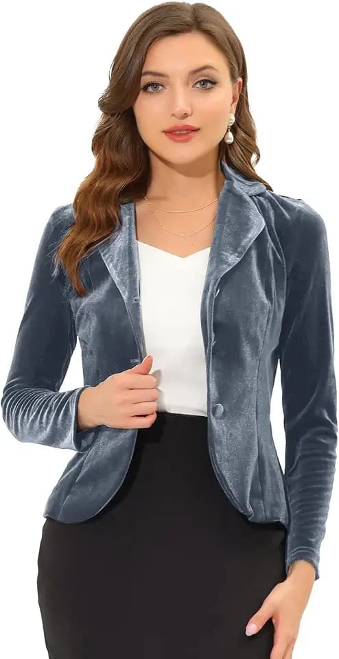 Allegra K Women's Halloween Christmas Suit Jackets Notched Lapel Collar Button Office Velvet Blazer