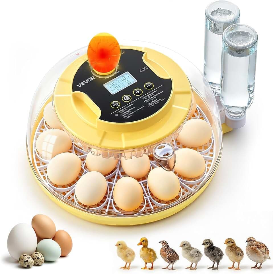 VEVOR 18 Egg Incubator, Automatic Egg Turner with LED Candler, Temperature & Humidity Control, 360° View Clear Window, Auto Water Refill, Poultry Eggs Incubators for Hatching Chicks Ducks Goose Quail