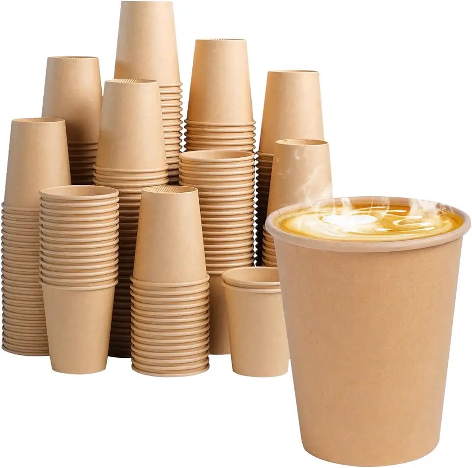 BYSNOW 300 Pack 8 oz Kraft Paper Cups, Disposable Coffee Hot Water Cups