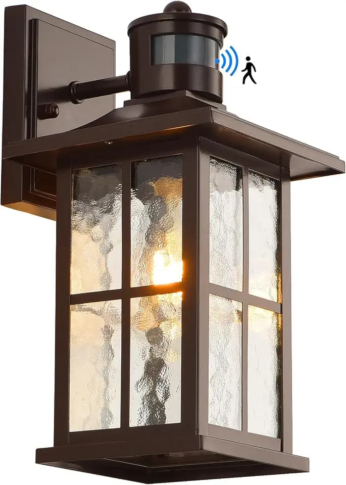 Motion Sensor Outdoor Wall Lantern Brown Dusk to Dawn Exterior Porch Light
