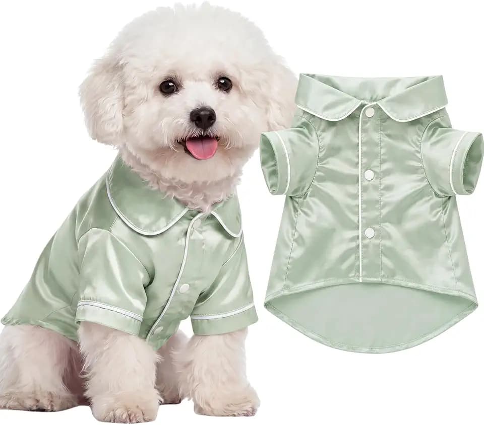 Dog Silk Pajamas Shirt Puppy Satin Pjs for Small Dog, S, Sage Green