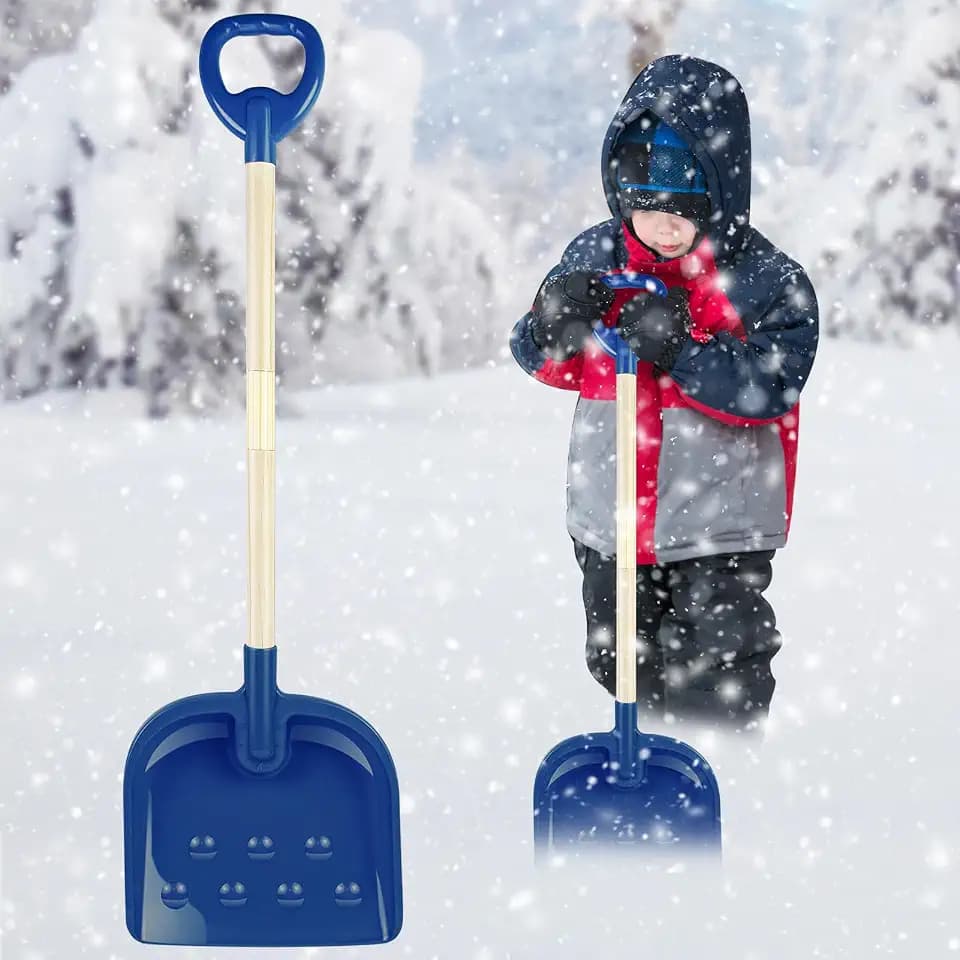Voccos Kids Snow Shovel 22-32" Detachable Wood Handle D-Grip Plastic Scoop