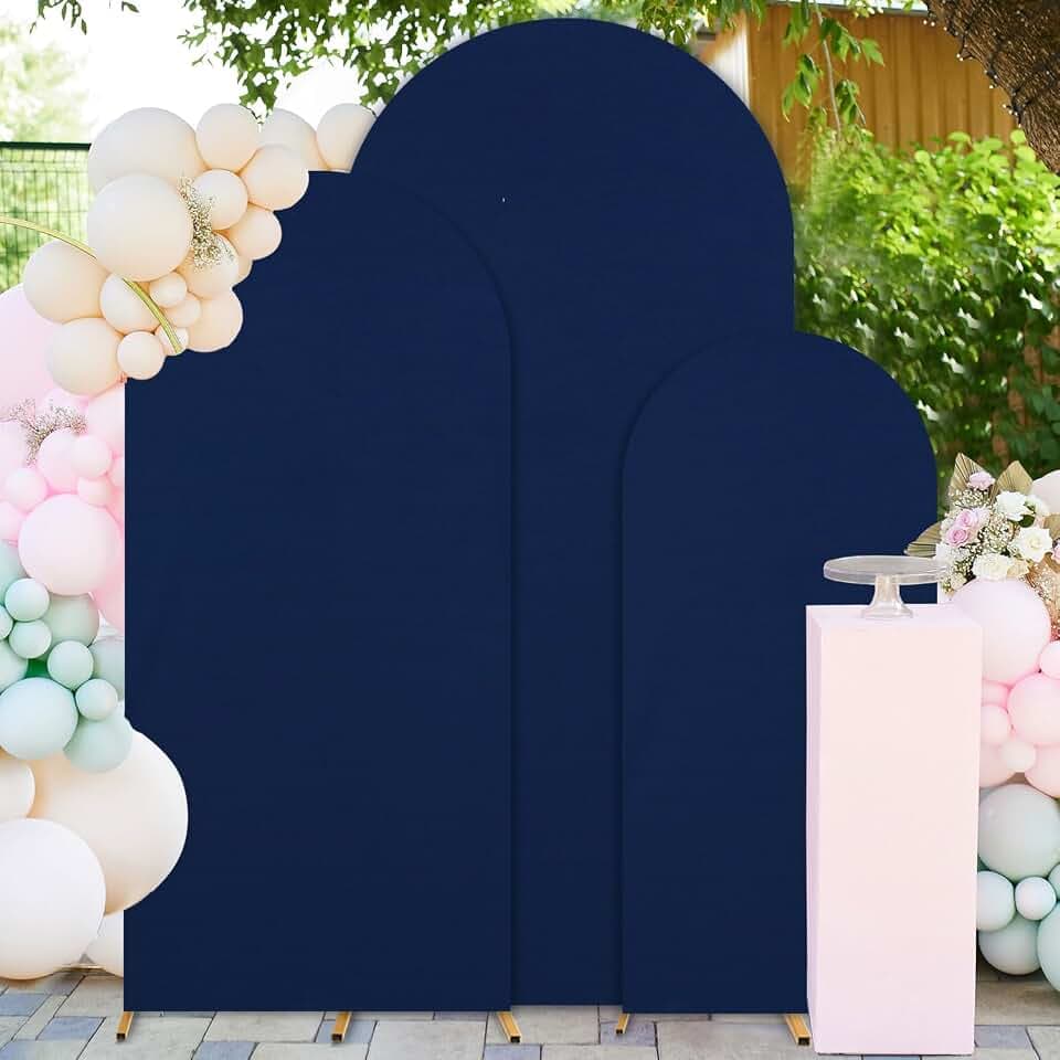 FUHSY Spandex Wedding Arch Cover Set of 3 Navy Blue Arch Backdrop Cover 4FT 5FT 6FT Chiara Wall Backdrop Covers for Arch Stand Covers Arches Cover for Wedding Birthday Party Banquet Decor