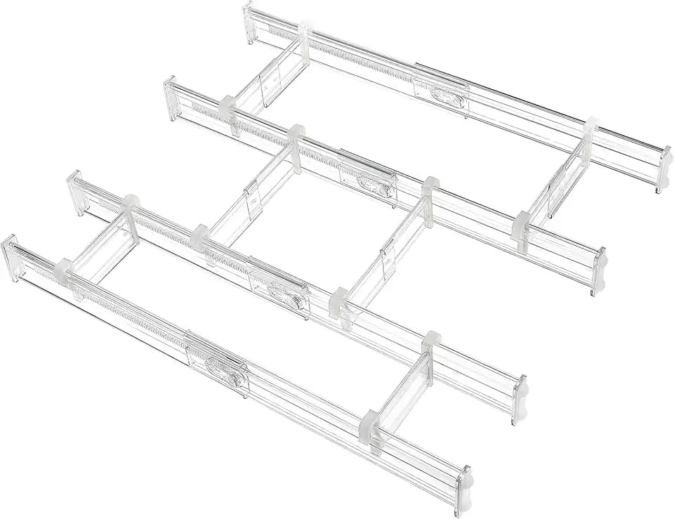 Vtopmart 2.36” Drawer Dividers with Expandable Inserts, 12.8"-22.3" Adjustable Kitchen Drawer Organizer, Clear Plastic Organizer Separator for Flatware, Utensil, Cutlery, 4 Dividers with 6 Inserts