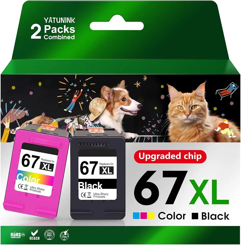 67XL Ink Cartridges Combo Pack Compatible for HP Ink 67 XL Work with DeskJet 2827e 4155e 2800e 2755e 2700 2734e 2855e Envy 6455e 6400e 6000 Printer
