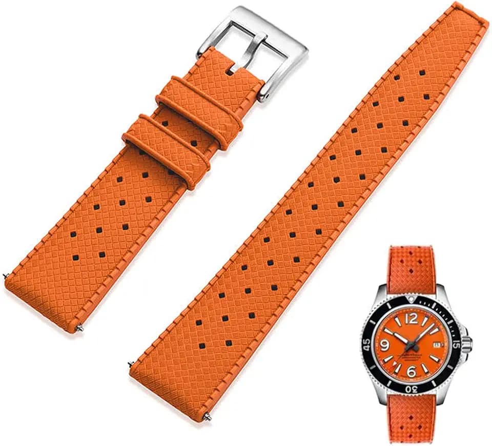 FKM Rubber Watch Strap Quick Release Tropical Style Fluororubber 18mm 19mm 20mm 21mm 22mm Soft Breathable Durable FKM Rubber Watch Band Universal Replacement Band Strap for Men Women