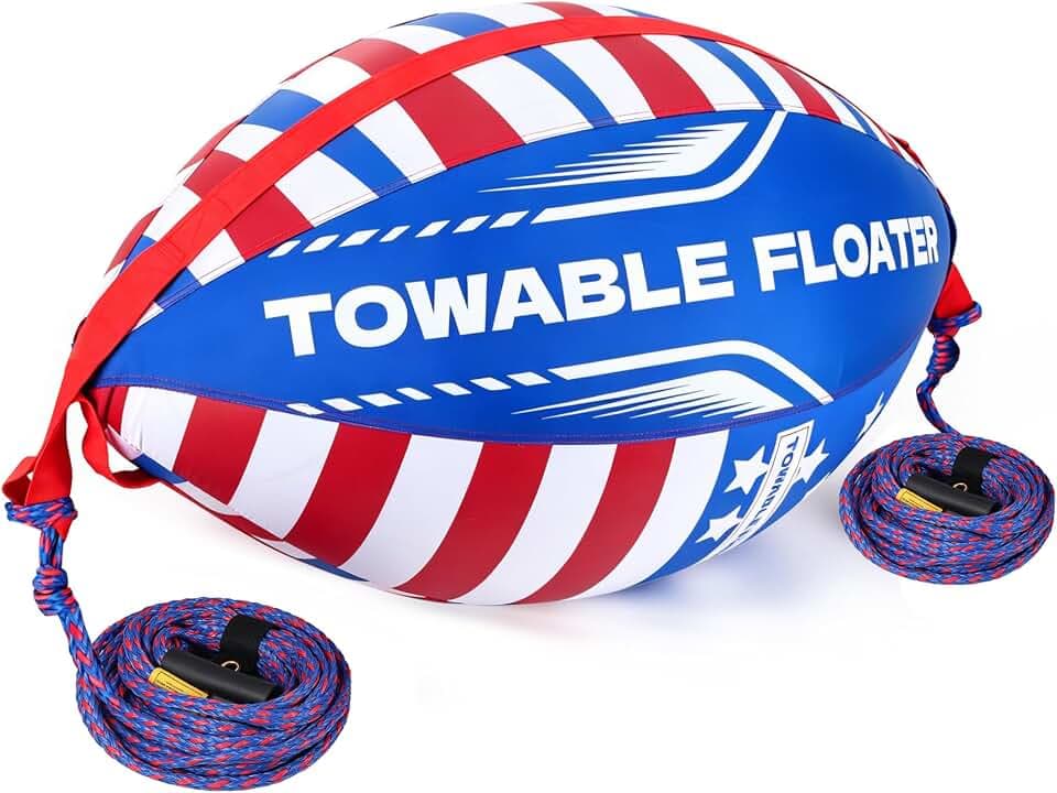 Cauzyart Booster Ball for Tubing, Double Layer Tow Ball with 4,100 lb Tensile Strength for Lift and Visibility, Towable Tubes for Boating, Wakeboarding and More Water Sports, 60 ft Rope