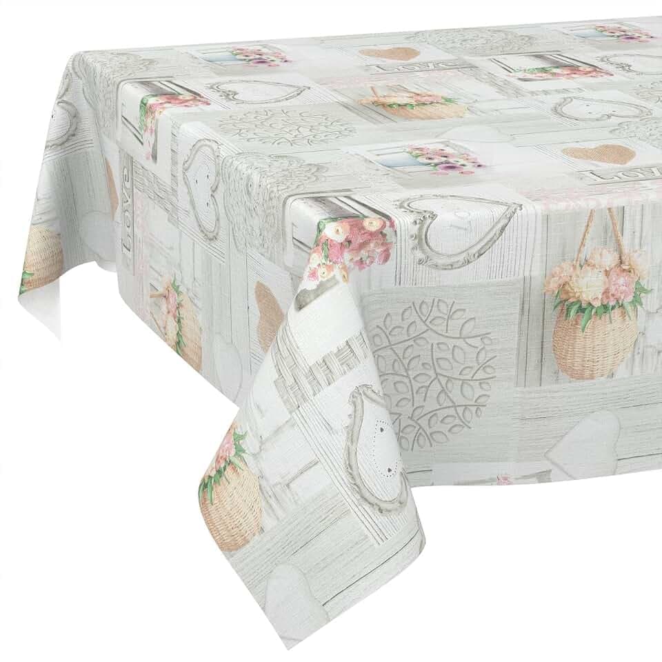 Wachstuch Tischdecke abwaschbar Wachstischdecke pflegeleicht Lotuseffekt Outdoor Gartentischdecke Landhaus Blumen 240 x 140 cm (Rechteckig)
