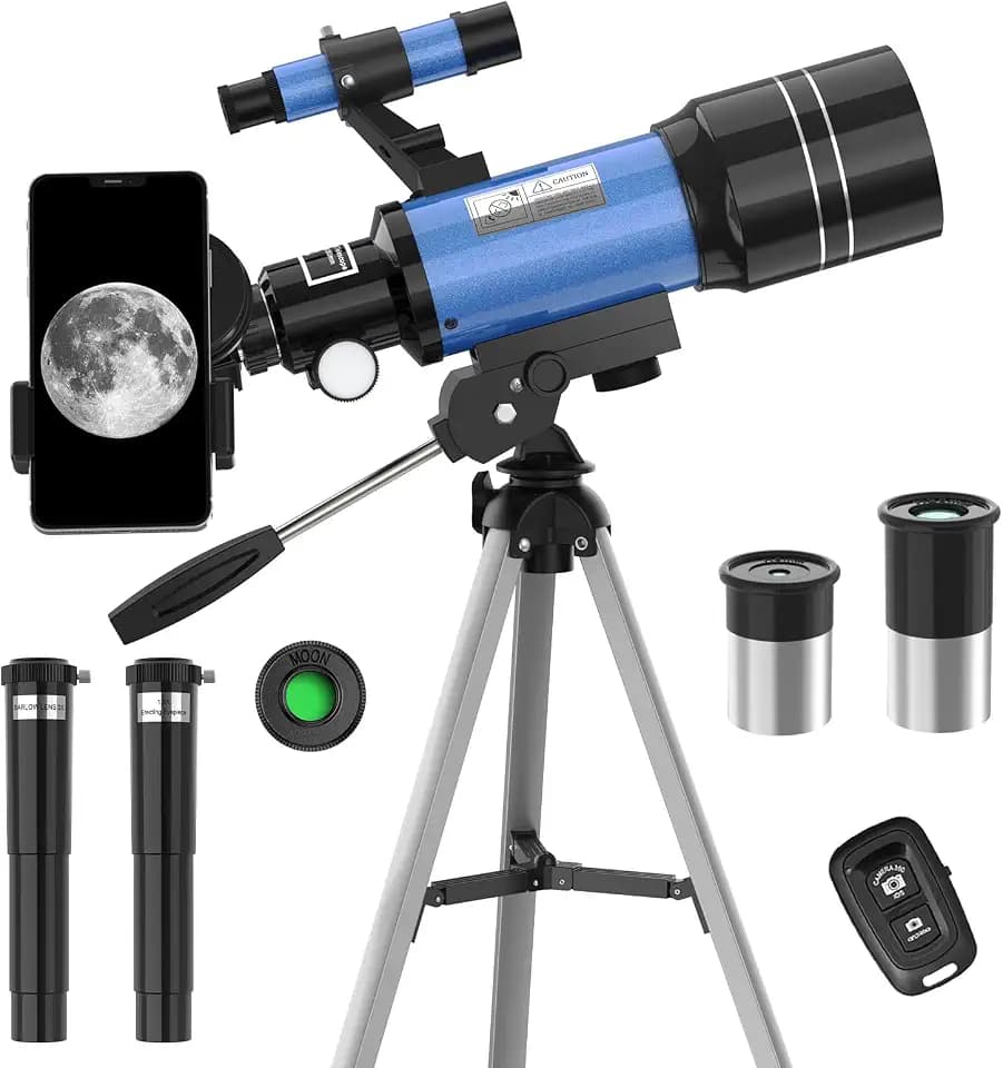 Telescope for Adults & Kids, 70MM Aperture FMC Optics Telescopes for Astronomy Beginners, 300MM Refractor Telescope (15X-150X) with Phone Adapter and Tripod, Travel Gifts for Moon, Jupiter and Star