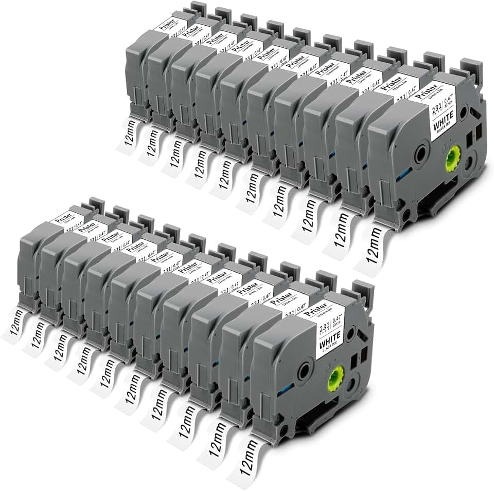 Pristar 20x Kompatibel für Brother P touch Schriftband 12mm für Tze-231 Tze231, für Brother P-Touch H100R H105 H100LB PT-H110 H107B 1000 1010 H105 H100LB H100R D210 D400 D460VP D600VP D610BT P710BT