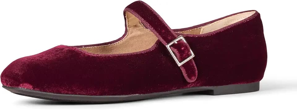 Amazon Essentials Women's Square-Toe Mary Jane Ballet Flat with Adjustable Metal Buckle Strap, Non-Slip Low Heel, Cushioned