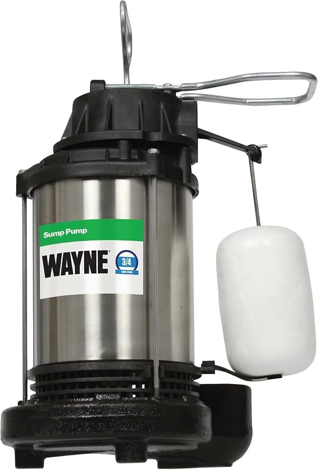 WAYNE CDU980E 3/4 HP Submersible Sump Pump – Cast Iron & Stainless Steel, Vertical Float Switch, 5,490 GPH, 5-Year Warranty