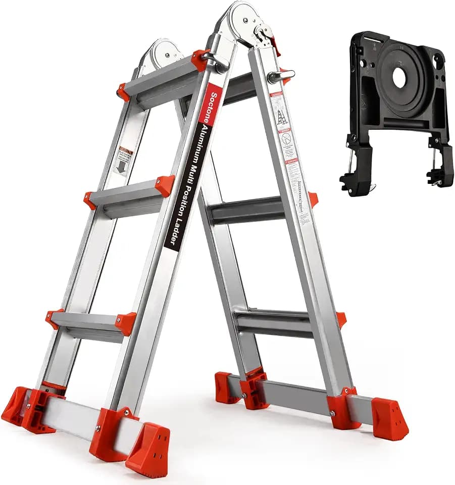 Soctone Ladder, A Frame Extension Ladder, 10.5 Ft Multi Position Ladder