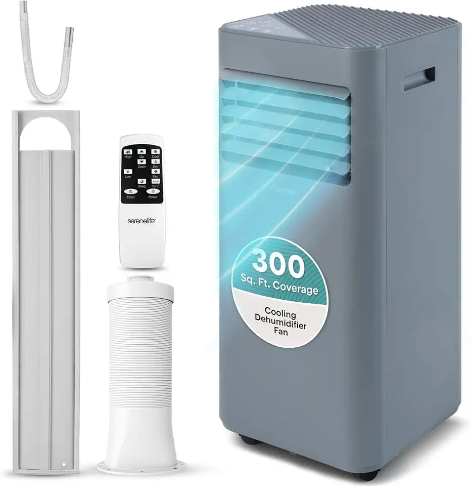 SereneLife Portable Air Conditioner 8000 BTU | 3-in-1 Cooling, Fan and Dehumidifier | 24-H Timer with up to 350 sq ft Coverage | AC Unit for Bedroom, Home & Office | Includes Window Kit & Remote