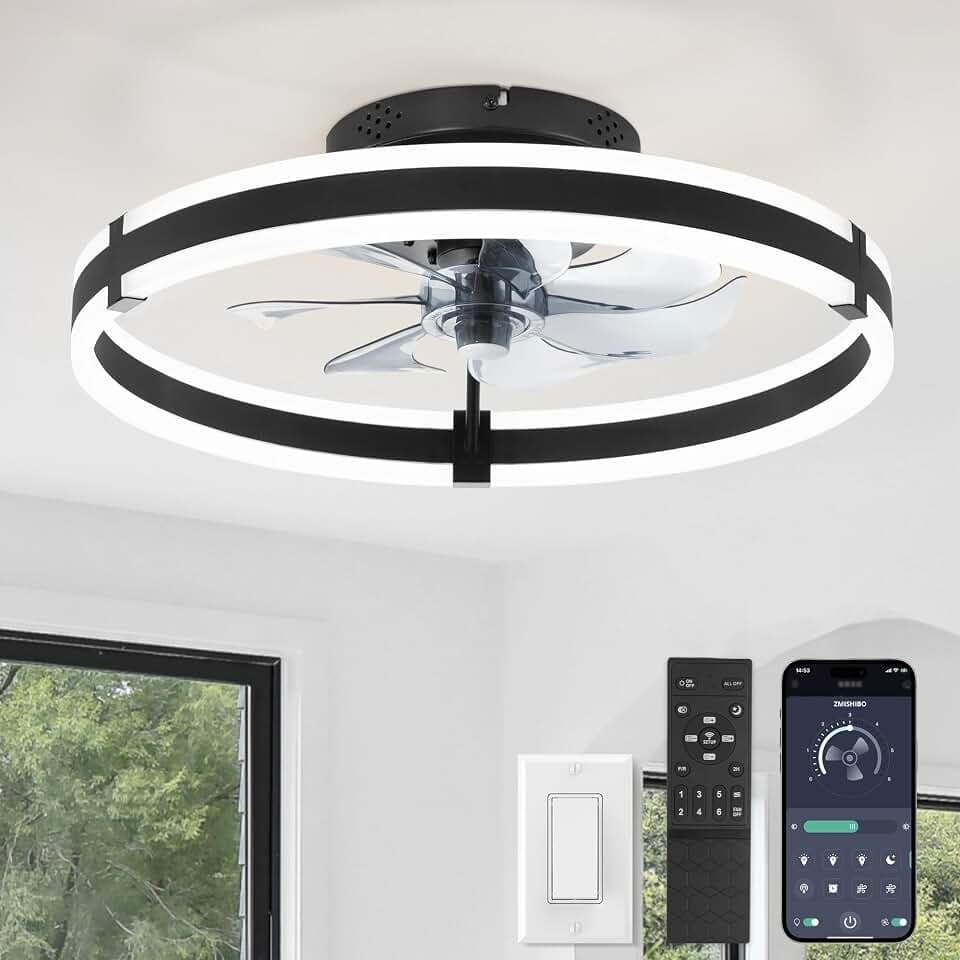 ZMISHIBO Low Profile 19.7'' Ceiling Fans with Lights and Remote, Black