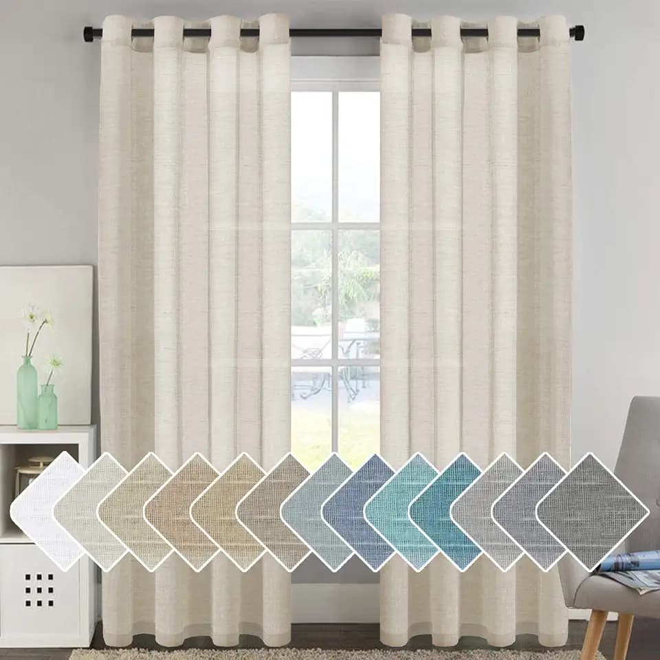 H.VERSAILTEX Linen Sheer Curtains 96" 2 Panels Grommet