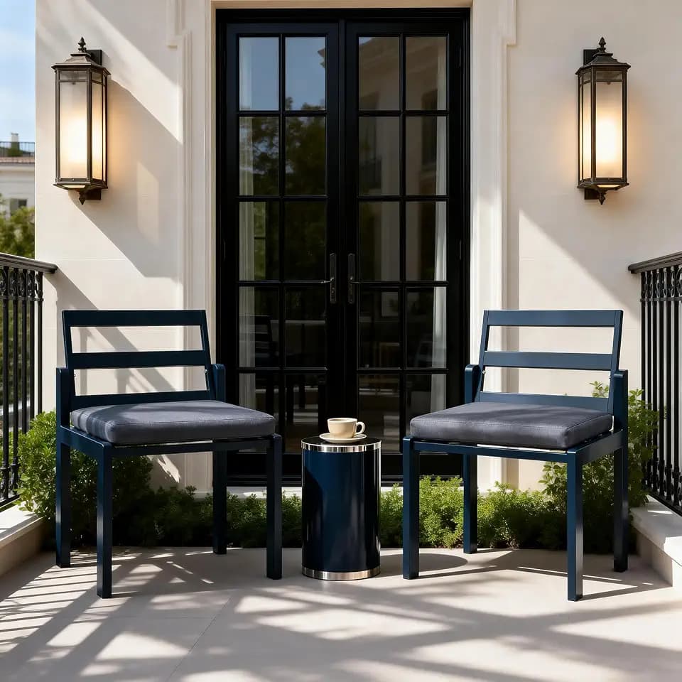 Patio Dining Chairs Set of 2, Outdoor Metal Chairs with Cushions Blue
