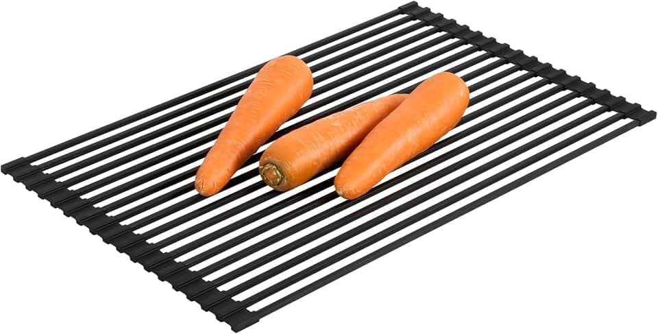 Restaurantware Black Steel Over Sink Roll Up Drying Rack, 20.5 x 13 in