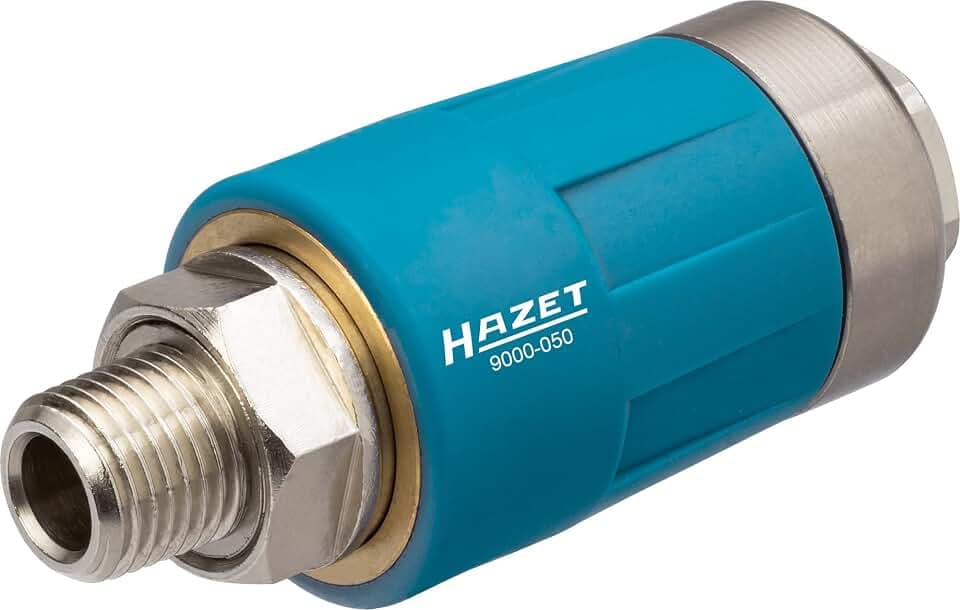 HAZET Druckluft (Sicherheits) Kupplung 9000-050, Messing, vernickelt | Messing, vernickelt, 129 g, Für alle Luftanschlussnippel, Außengewinde 12,91 mm / 1⁄4″, Für Luftanschlussnippel: