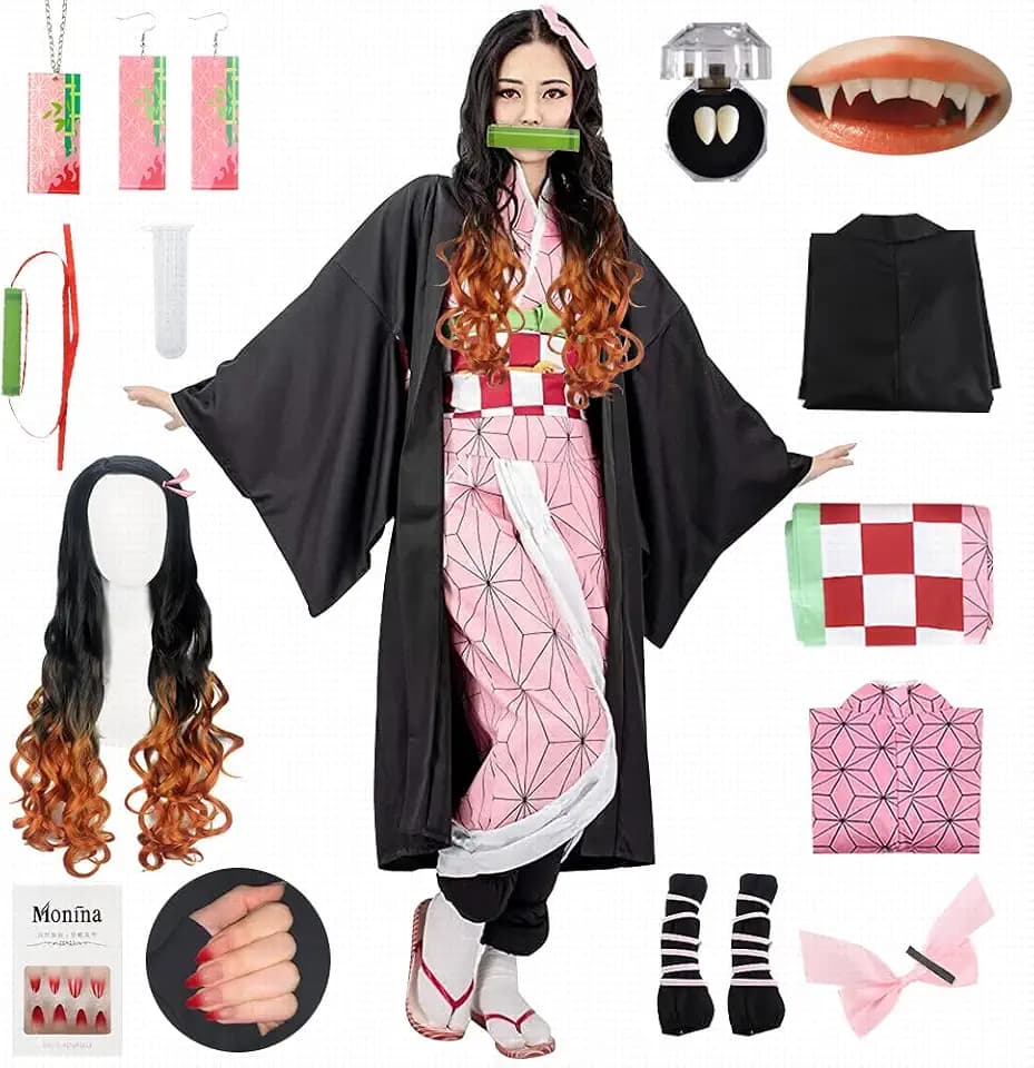 Anime Kimono Cosplay, Japanisches Kostüm Set, Kimono Cape Ensemble, Geschenk für Erwachsener, Japanisches Kostüm für Karneval Halloween Weihnachten
