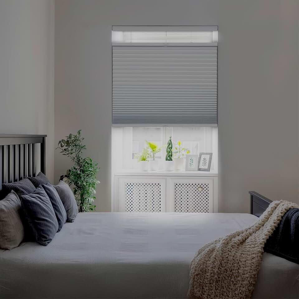DEZ FURNISHINGS Cordless 1.5" Blackout Top Down Bottom Up Cellular Shade, Energy Saver, 22" W x 64" H, White