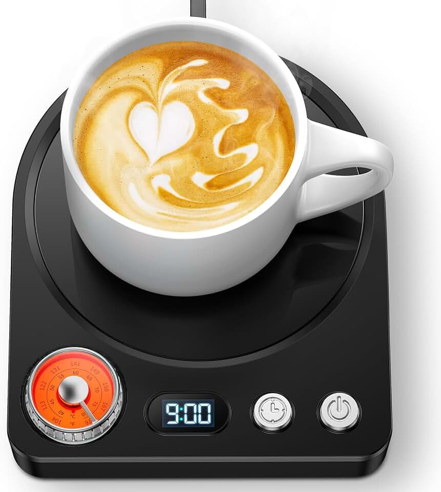 Kaffeewärmer, aufgerüstet Tassenwärmer, Elektrischer Kaffeewärmer 9 Temperatureinstellungen Schreibtisch Tassenwärmer mit 30min-9h Abschaltautomatik für Kaffee Tee Kakao Milch
