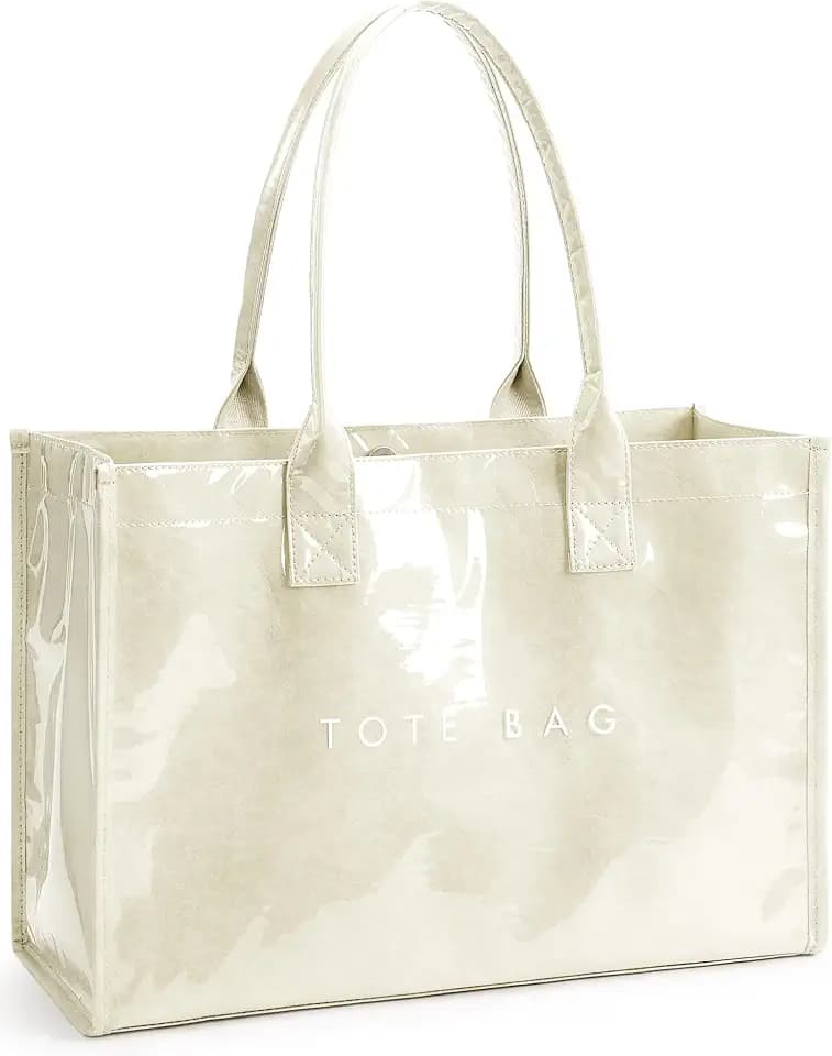 KALIDI PVC Tote Bag Women’s Kraft Paper Work Handbags Purses with Top Handle