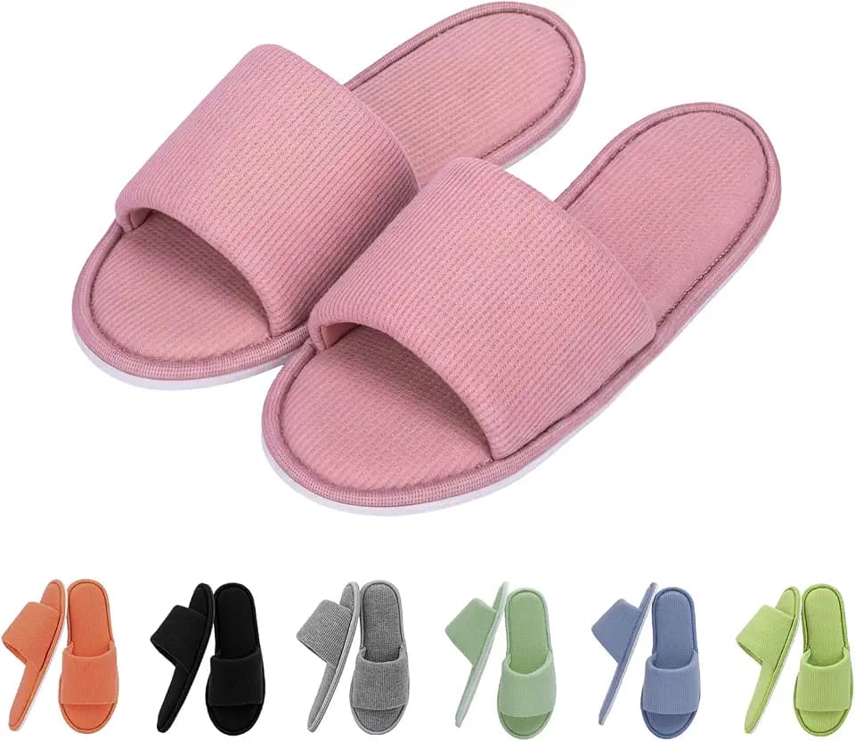 Women's Open Toe House Slippers Breathable Waffle Fabric Memory Foam
