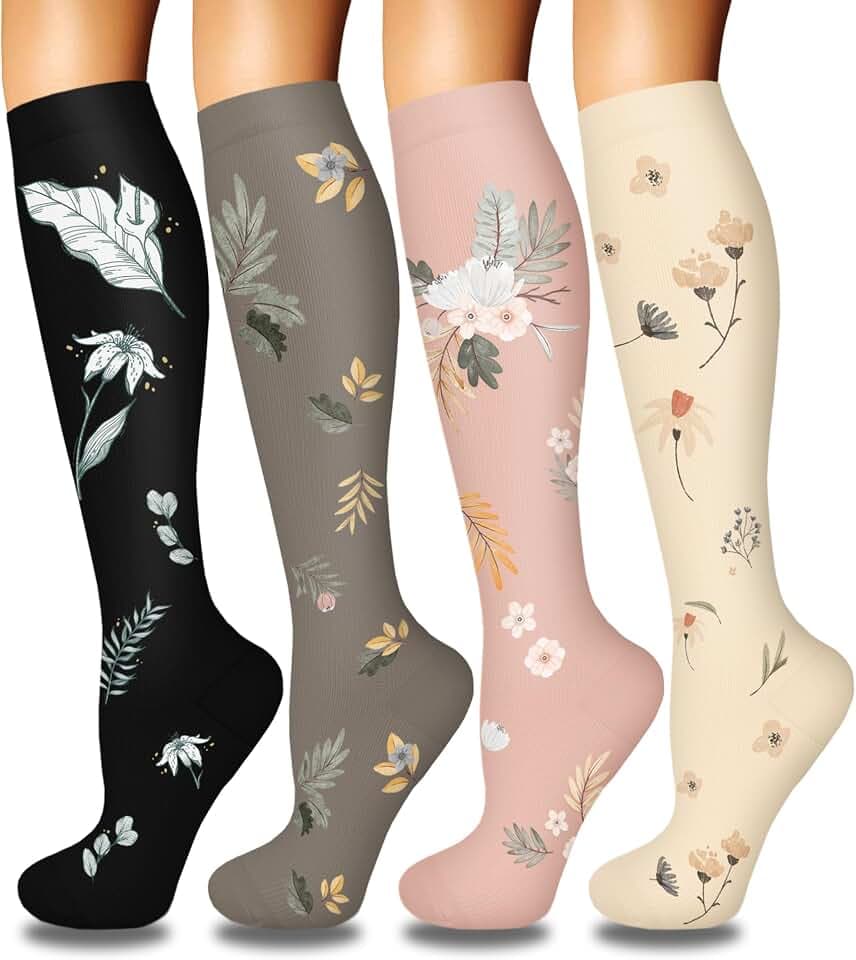 4 Pairs Compression Socks for Women Circulation-Best Support for Nurses,Running,Athletic,Travel