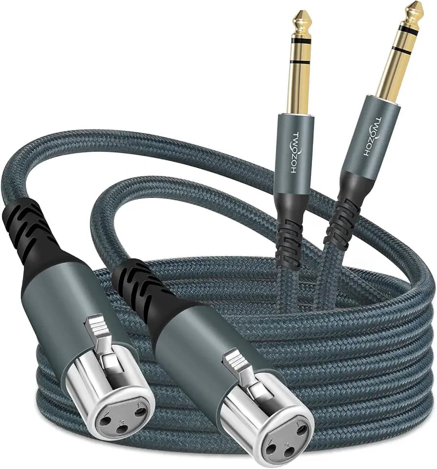 Twozoh XLR Buchse auf 6,35 mm TRS Kabel 5M 2 Stück, Geflochtenes Klinke Stereo 6,35 mm stecker auf 3 poliges XLR Mikrofonkabel (Professional/HiFi)