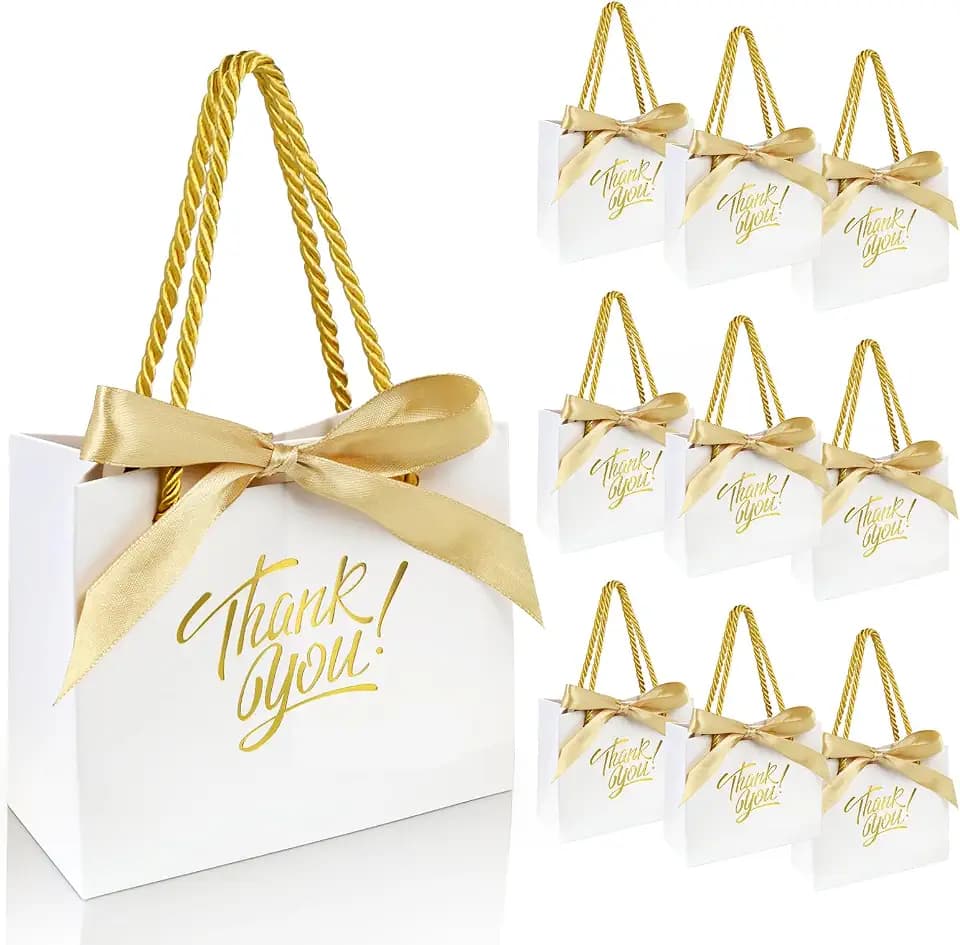 EQOREIIN 60 Pack Small Thank You Gift Bags with Handles & Ribbon, White