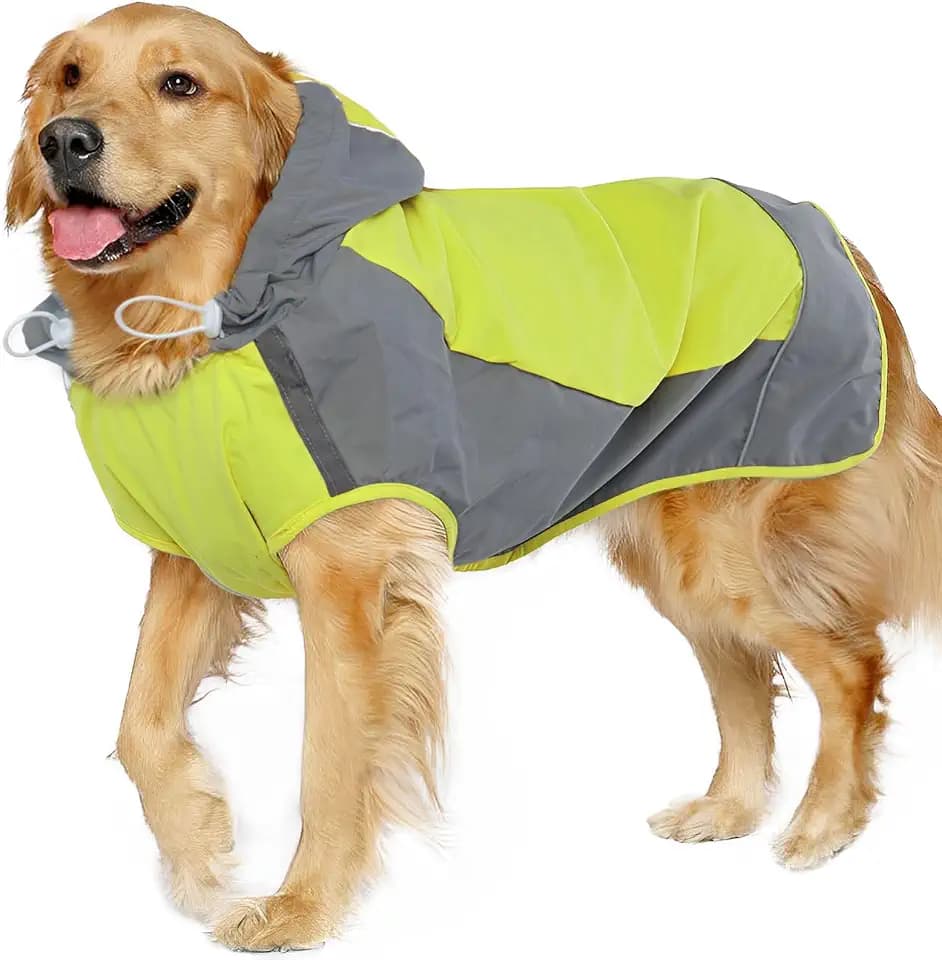 IECOii Dog Raincoat, Waterproof & Windproof Dog Rain Jacket with Reflective Strips for Rainy Walks,Pet Rain Poncho with Hood,Quick Dry,Easy to Wear,3XL Fits for Large Breeds,Green,XXXL
